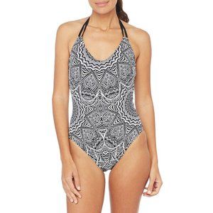 LA BLANCA Medallion Print One Piece Swimsuit Black & White 8 NEW